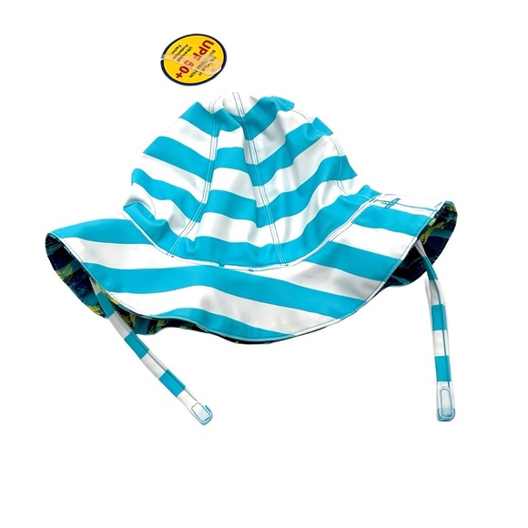 Tucker + Tate Baby Reversible Swim Hat UPF 50+ Strap 0-12M Blue & White Striped - Picture 1 of 6